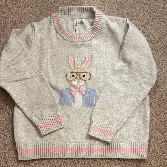 🛍️SALE🛍️ Janie and Jack Kids Grey Heather and Pink Sweater with Bunny Design - Picture 3 of 8
